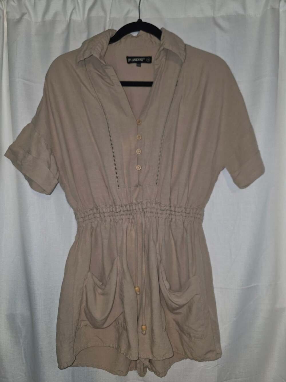 BlankNYC Romper Size XS Tan Button Front Utility Short Sleeved Pocket